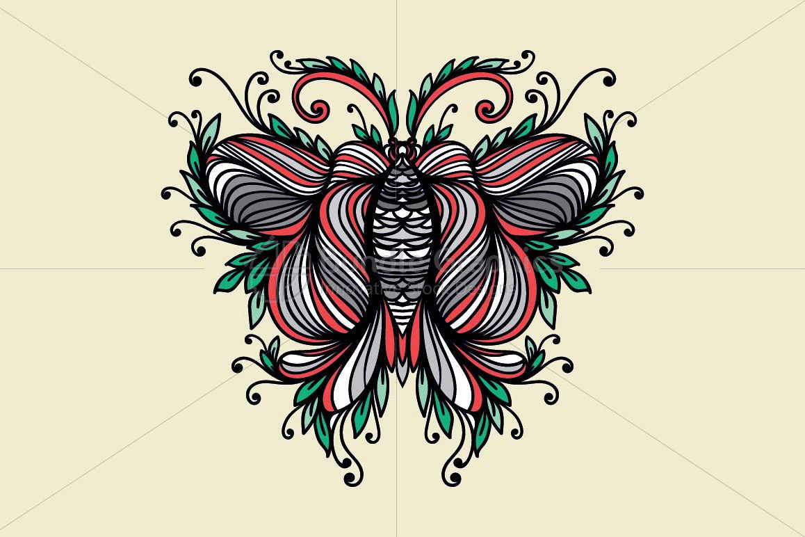 Symmetrical Linear Ornamental Style Butterfly example image 1