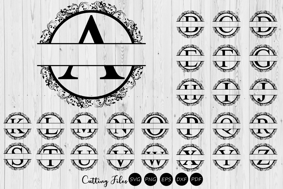 Split Alphabet Floral Monogram | SVG | Commercial use | example image 1