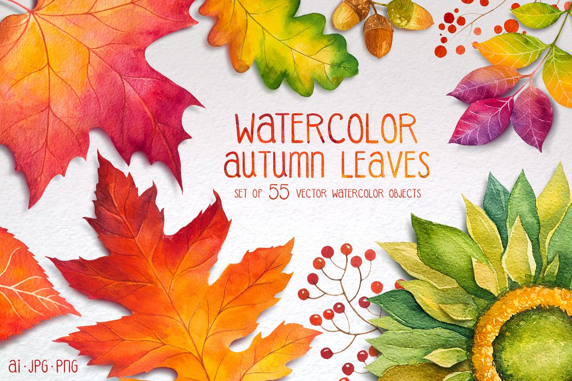 Autumn leaves. Watercolor set. example image 1