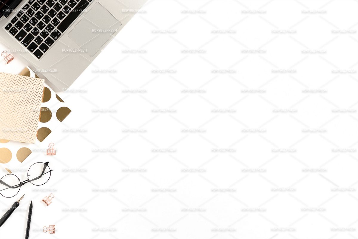 Border frame made of laptop, notepads, stationery, glasses example image 1