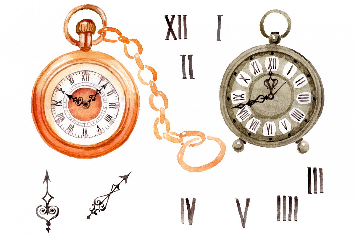 Clock old antiques watercolor png example image 1