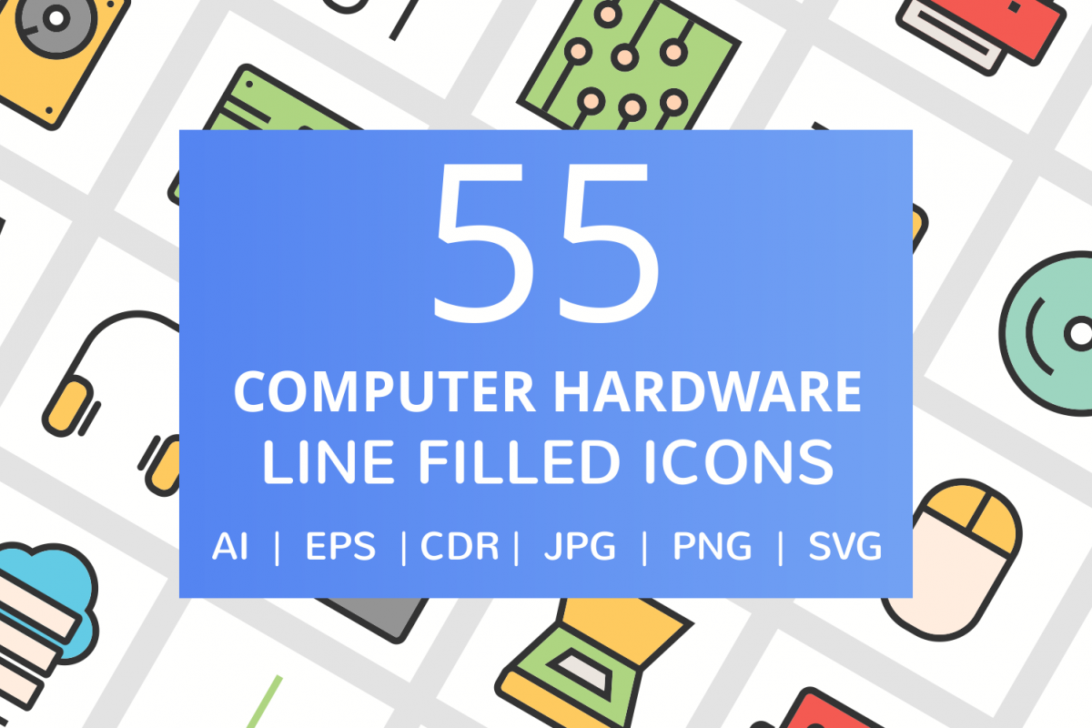 55 Computer & hardware Filled Line Icons example image 1