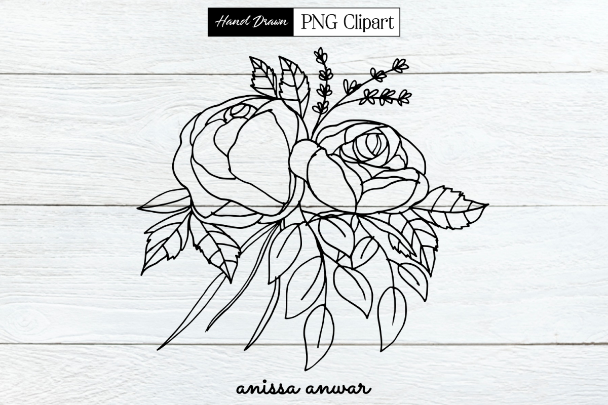 Flowers Bouquet Line Art, Png Clipart, Sublimation Printable example image 1