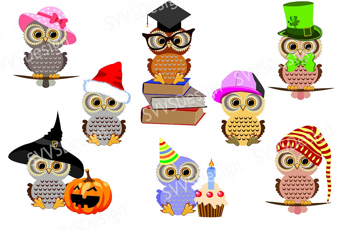 Download Cute Owls, Clipart, Vector, SVG, PNG. (vr) (69252) | Illustrations | Design Bundles