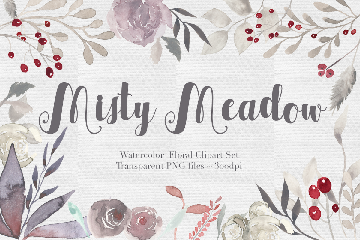 Misty Meadow Floral Clipart Set example image 1