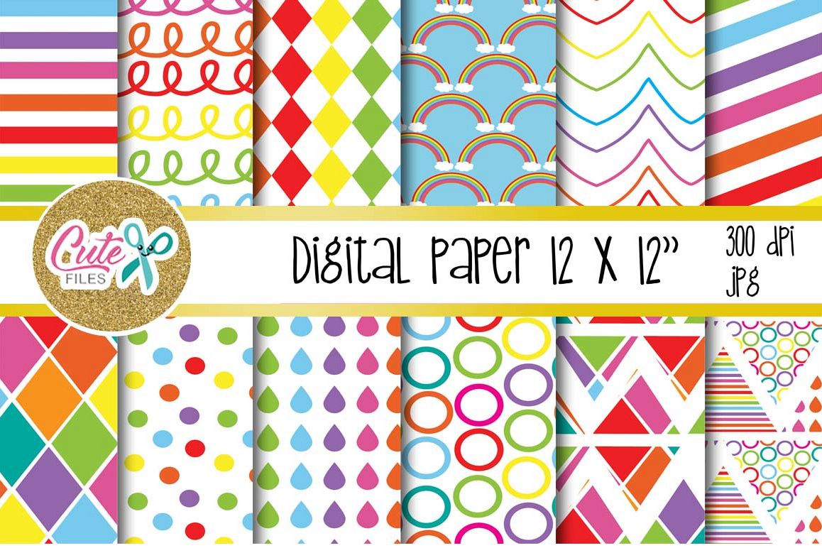 Raimbow colorful, digital paper for scrapbooking example image 1