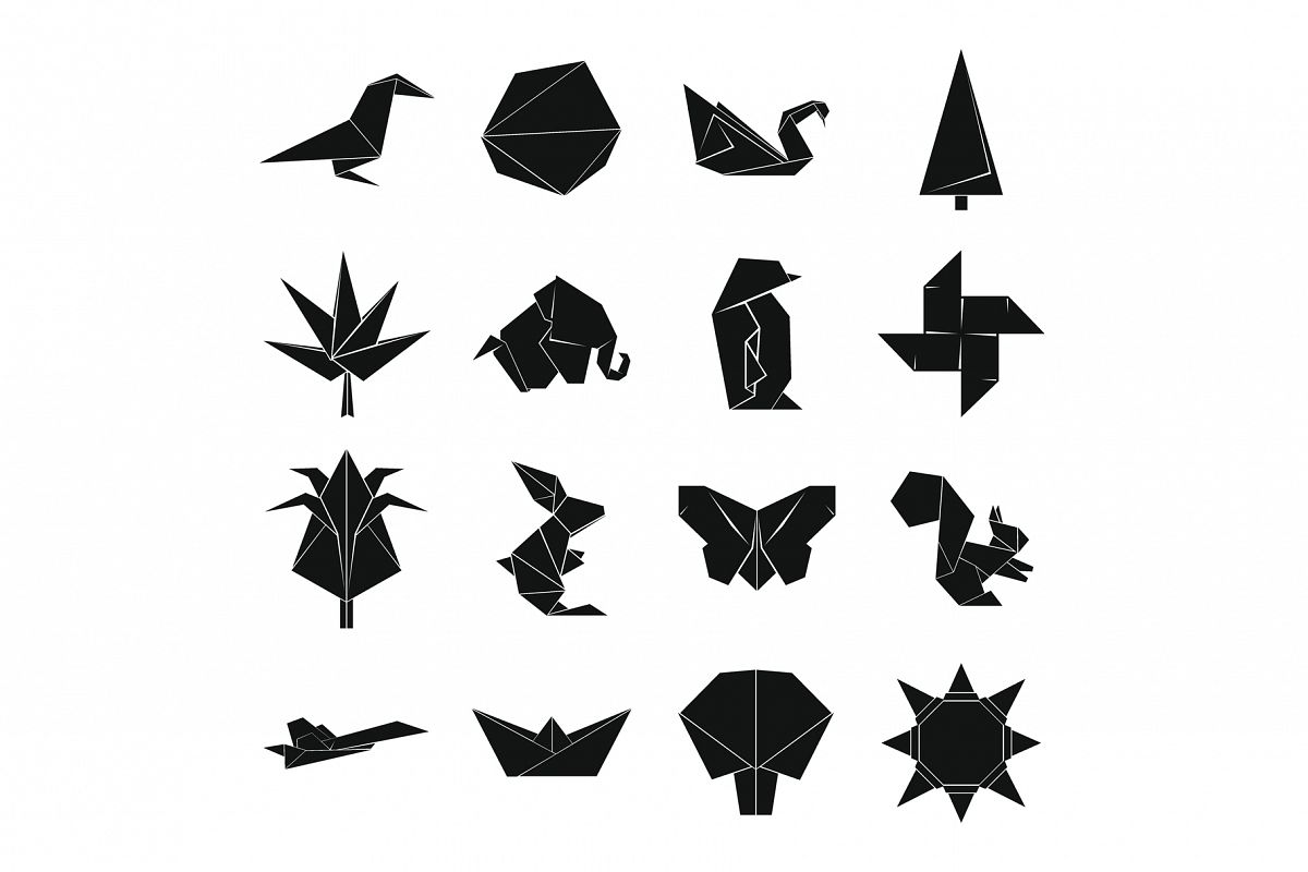 Origami icons set, simple style example image 1
