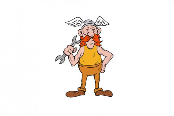 Viking Repairman Standing Spanner Cartoon example image 1