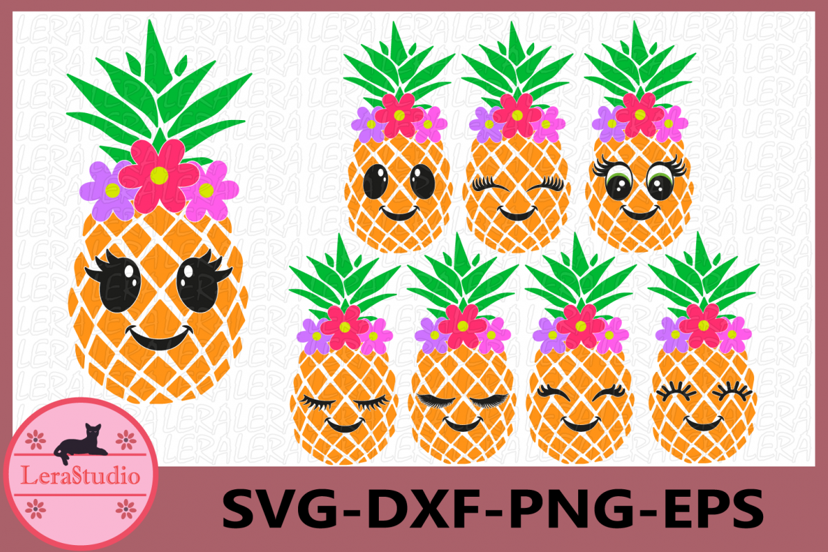 Pineapple face Svg, Pineapples SVG, Eyelashes SVG, Flower example image 1