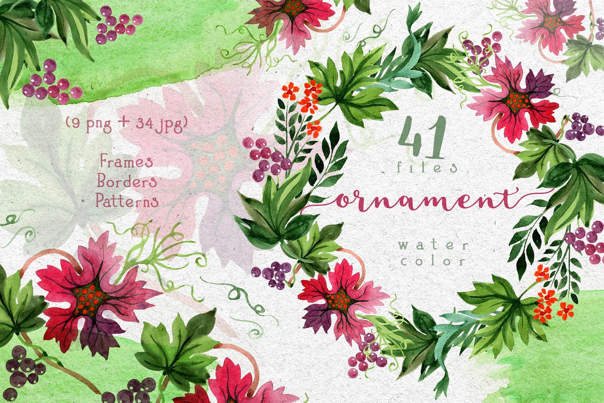 Autumn ornament PNG watercolor leaves set example image 1
