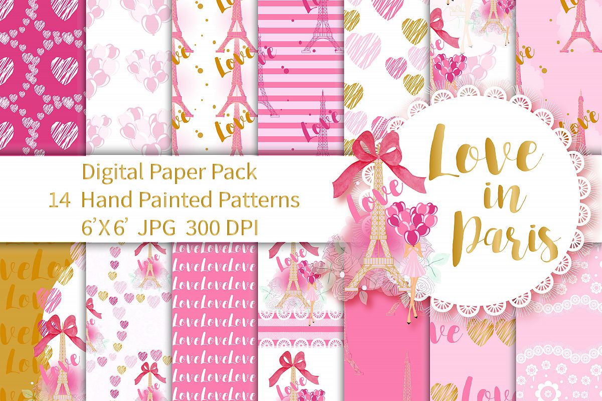 Love in Paris Digital Paper example image 1