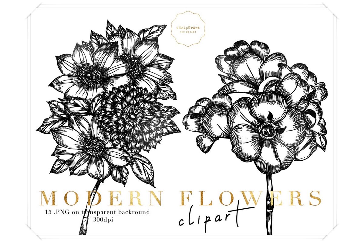 Modern Flowers Clipart example image 1