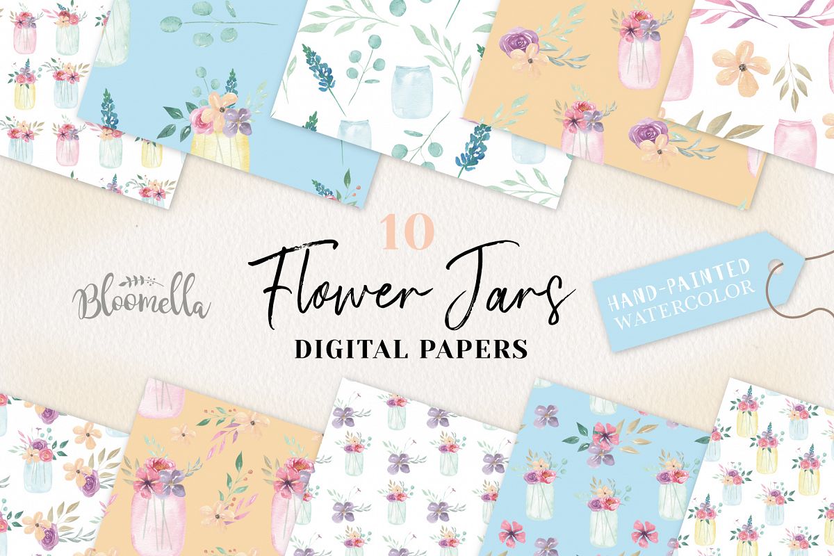 Flower Jars Seamless Patterns Digital Papers Foliage Spring example image 1