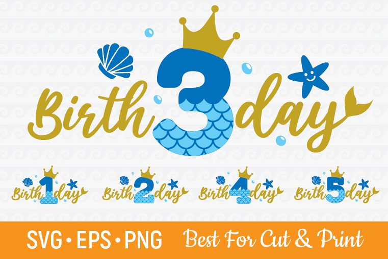Mermaid Birthday Numbers Cutting & Printing file example image 1