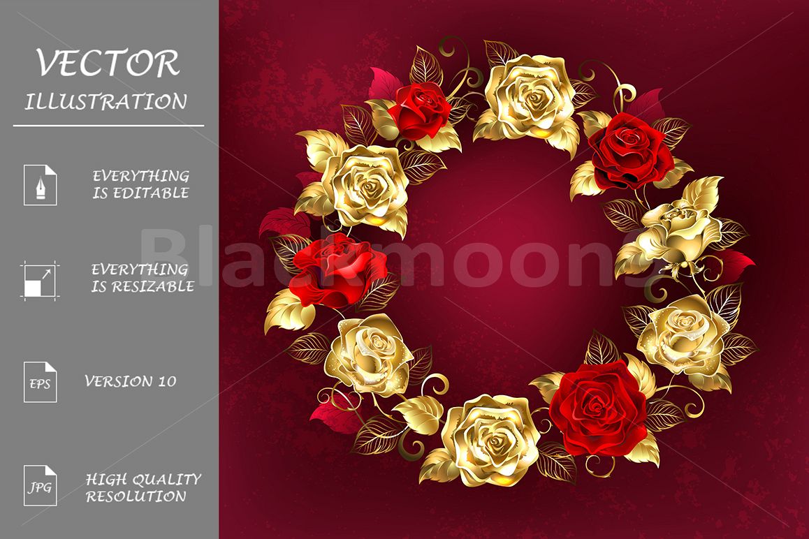 Wreath of Roses on Red Background example image 1