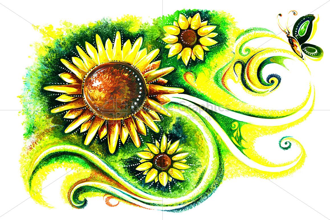 Flora Fauna - Abstract Painting of Sunflower example image 1