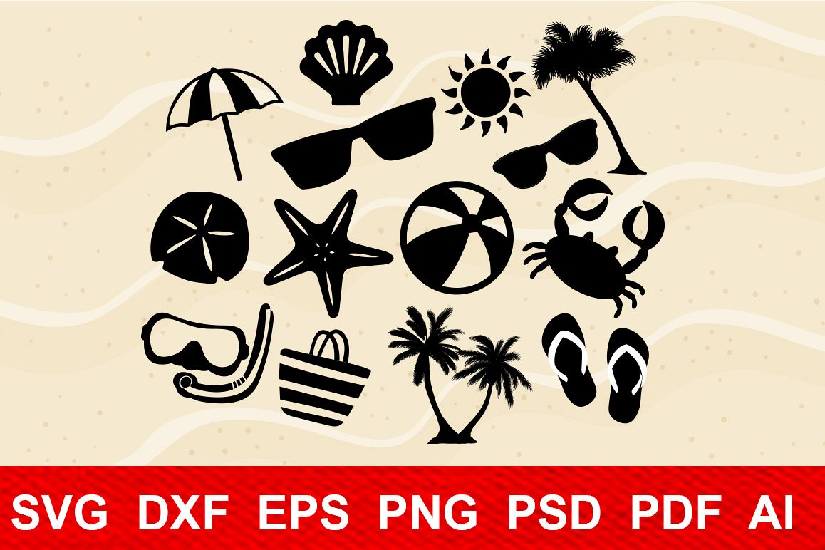 Beach Life Bundle,cutting machines,digital clipart,sun, palm example image 1