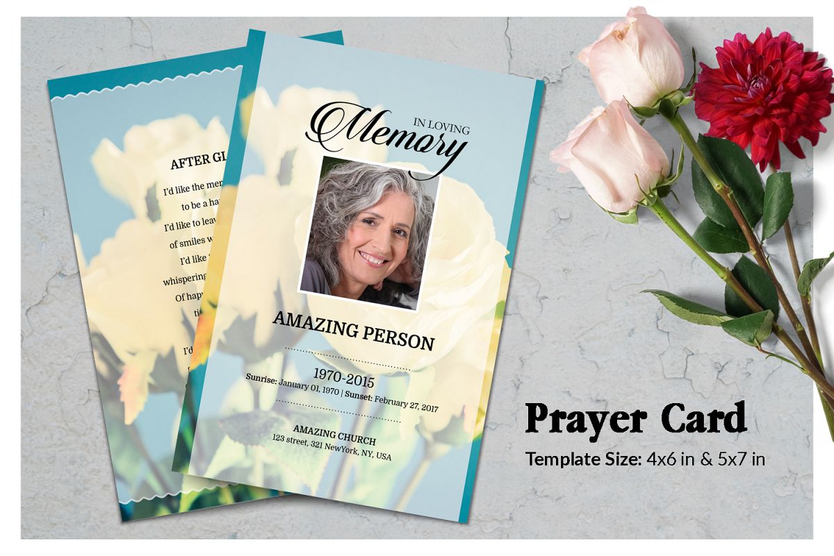 Yellow Flower Funeral Prayer Card Template example image 1