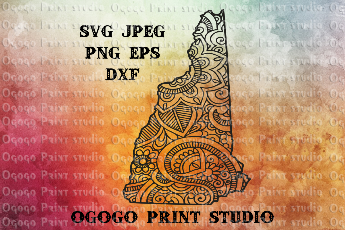 New Hampshire SVG, Map Zentangle SVG, Mandala svg example image 1