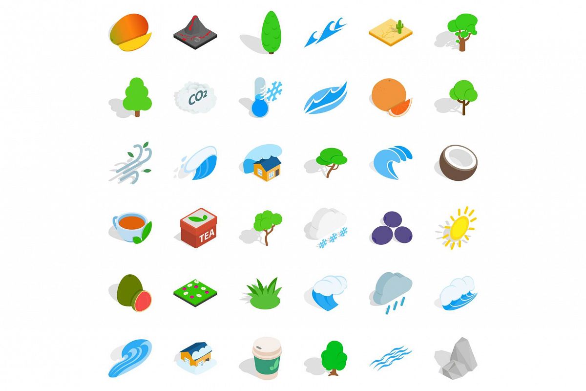 Garden tree icons set, isometric style example image 1
