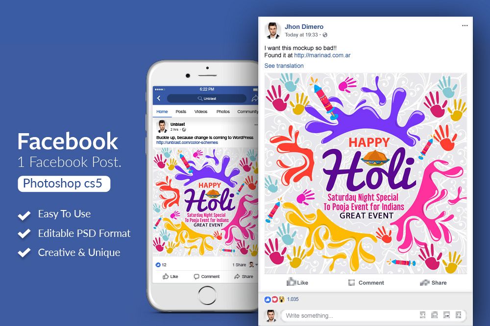 Happy Holi Festival Facebook Post Banner Design Bundles