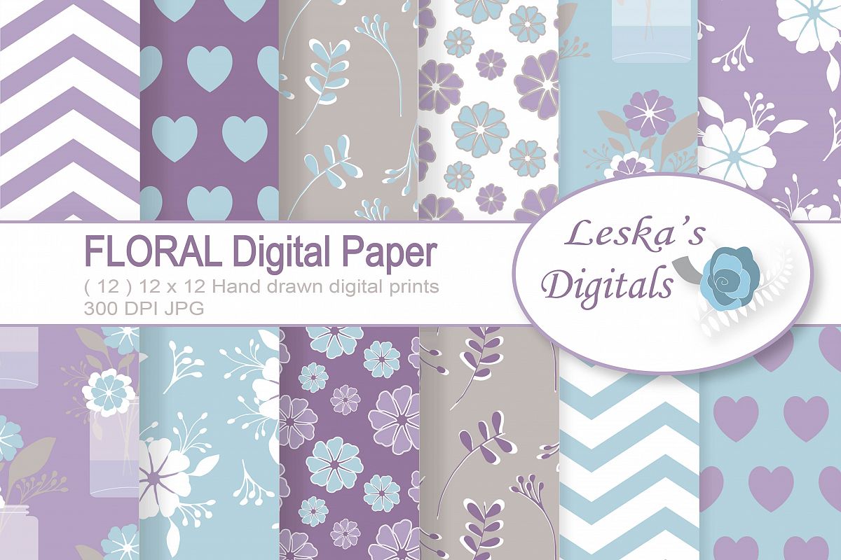 Floral Digital Paper Pack in Lavender, lilac, purple example image 1