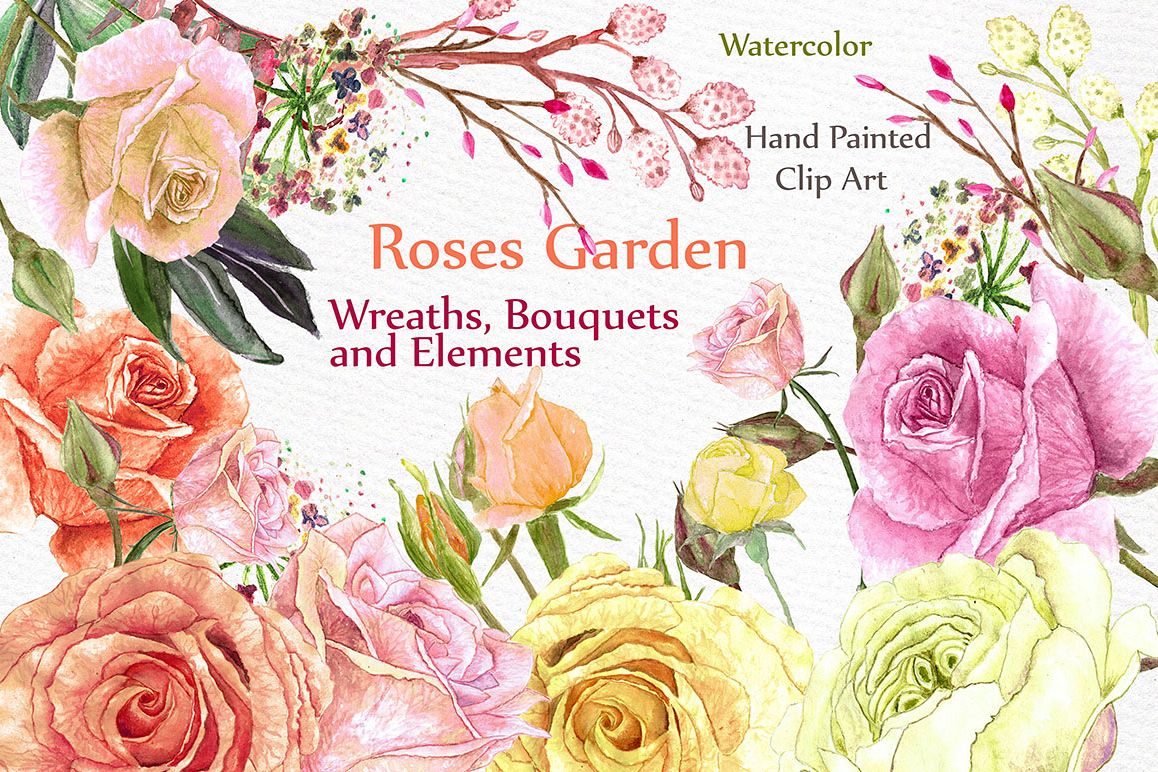 Watercolor roses clipart example image 1