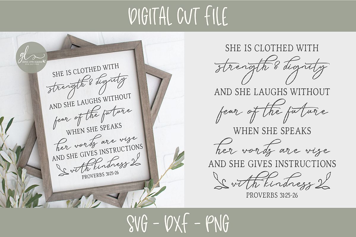 She Is Clothed With Strength & Dignity - Scripture SVG example image 1