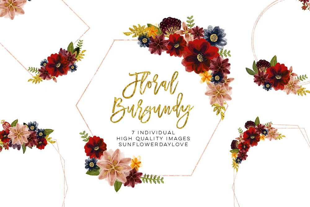 Floral burgundy geometric frame example image 1