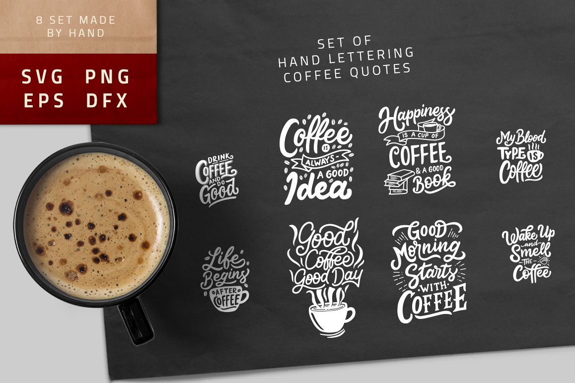 Set of Hand Lettering Coffee Quotes - SVG Cut File Bundle example image 1