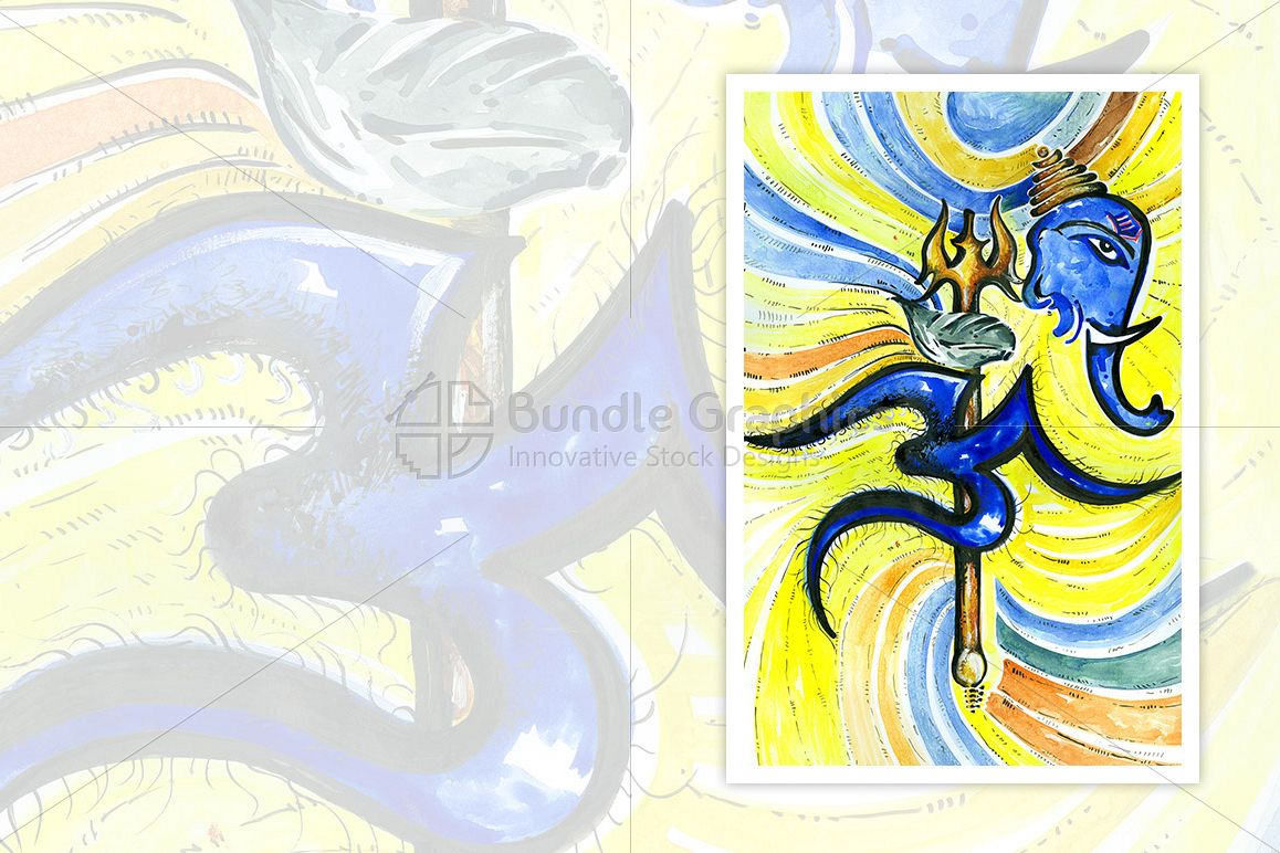 Shiva Trishool with Lord Ganesha and Aum Symbol - Abstract Composition example image 1