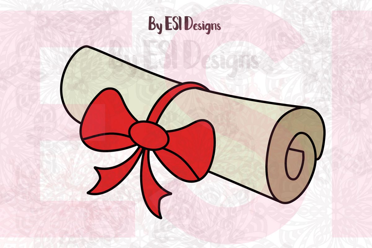 Graduation Scroll with Bow | SVG, DXF, EPS & PNG (94153 ...