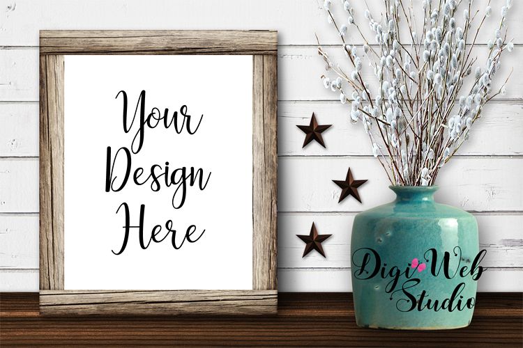 Wood Sign Mockup - Farmhouse Decor & Wood Frame on Shelf example image 1