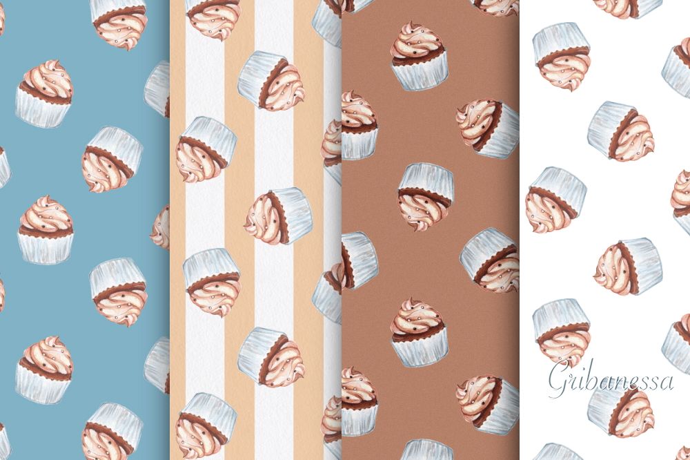 Cupcakes. 8 seamless patterns example image 1