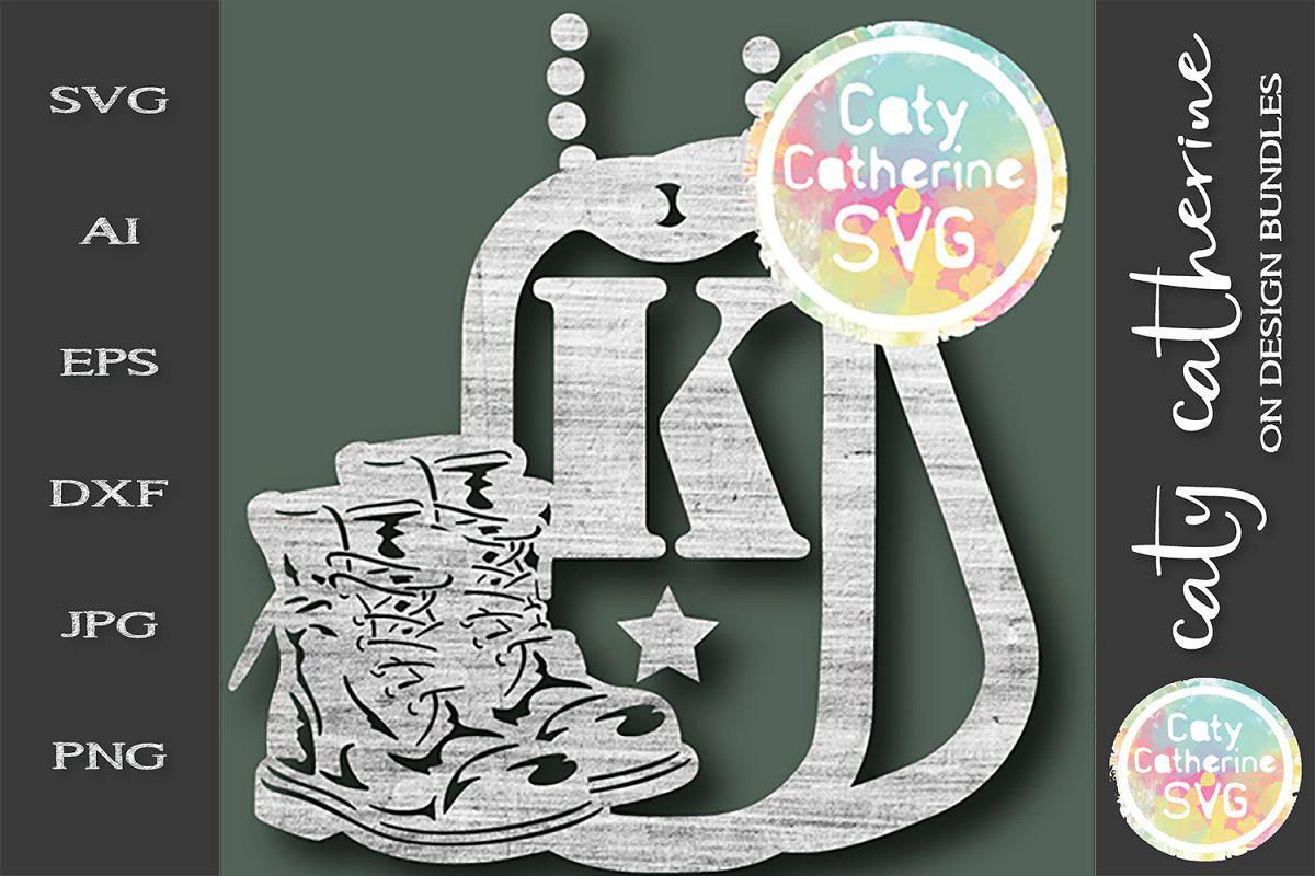 Letter K Military Dog Tags And Boots Monogram SVG Cut File example image 1
