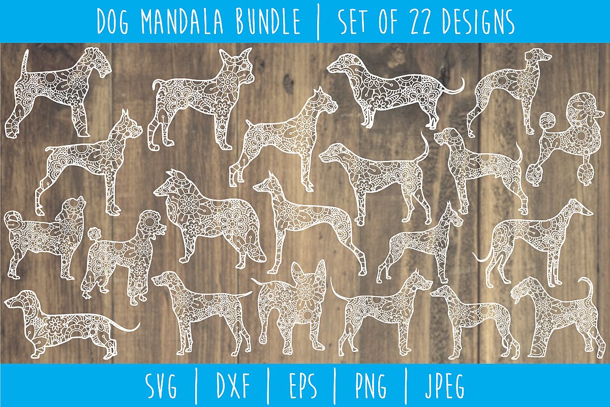 Dog Mandala Zentangle Bundle Set of 22 - SVG example image 1
