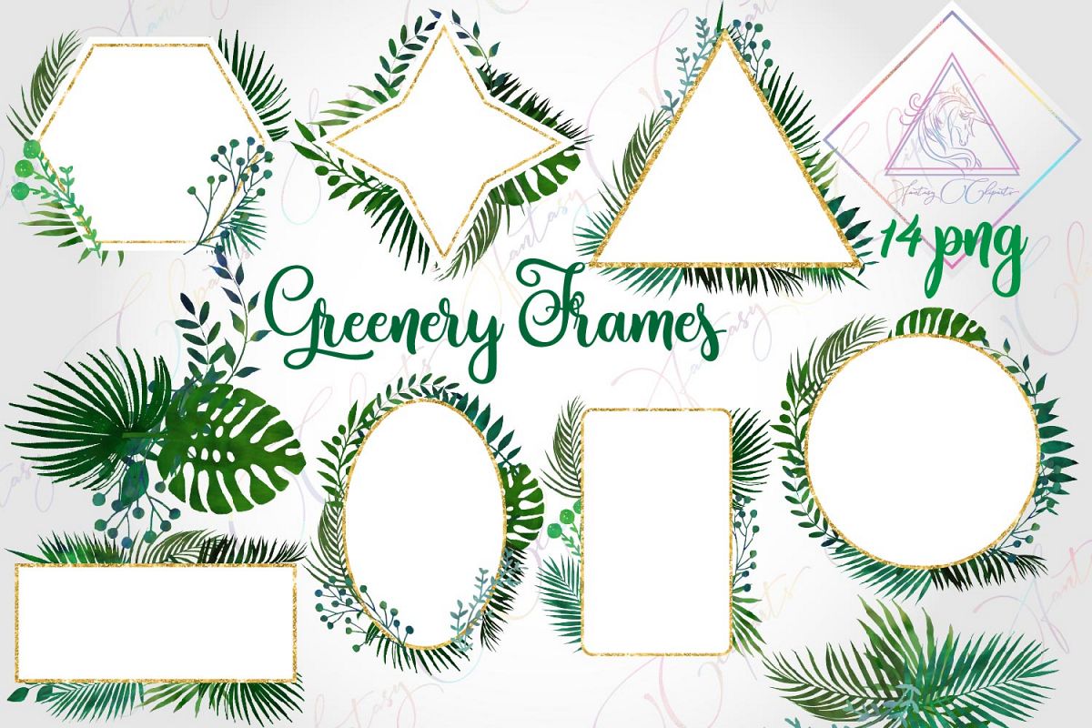 Watercolor Greenery Frames and Borders Clipart example image 1