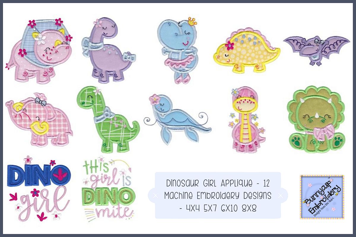 Dinosaur Girl Applique 12 Machine Embroidery Designs