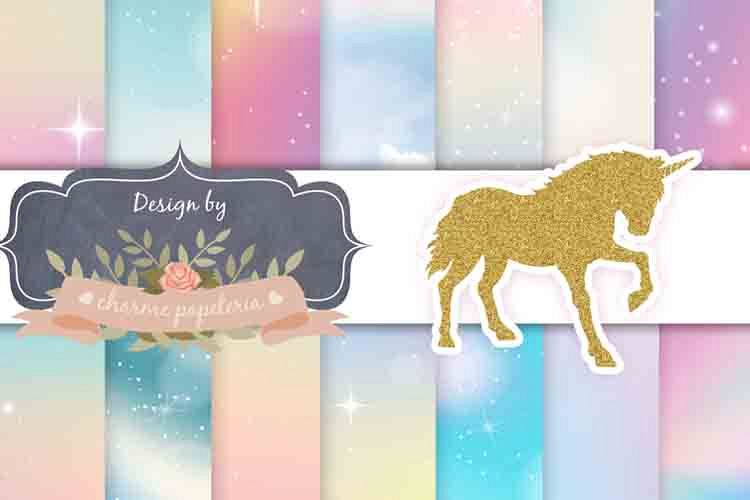 Unicorn sky glitter Digital Paper, Rainbow, Gold, Glitter example image 1