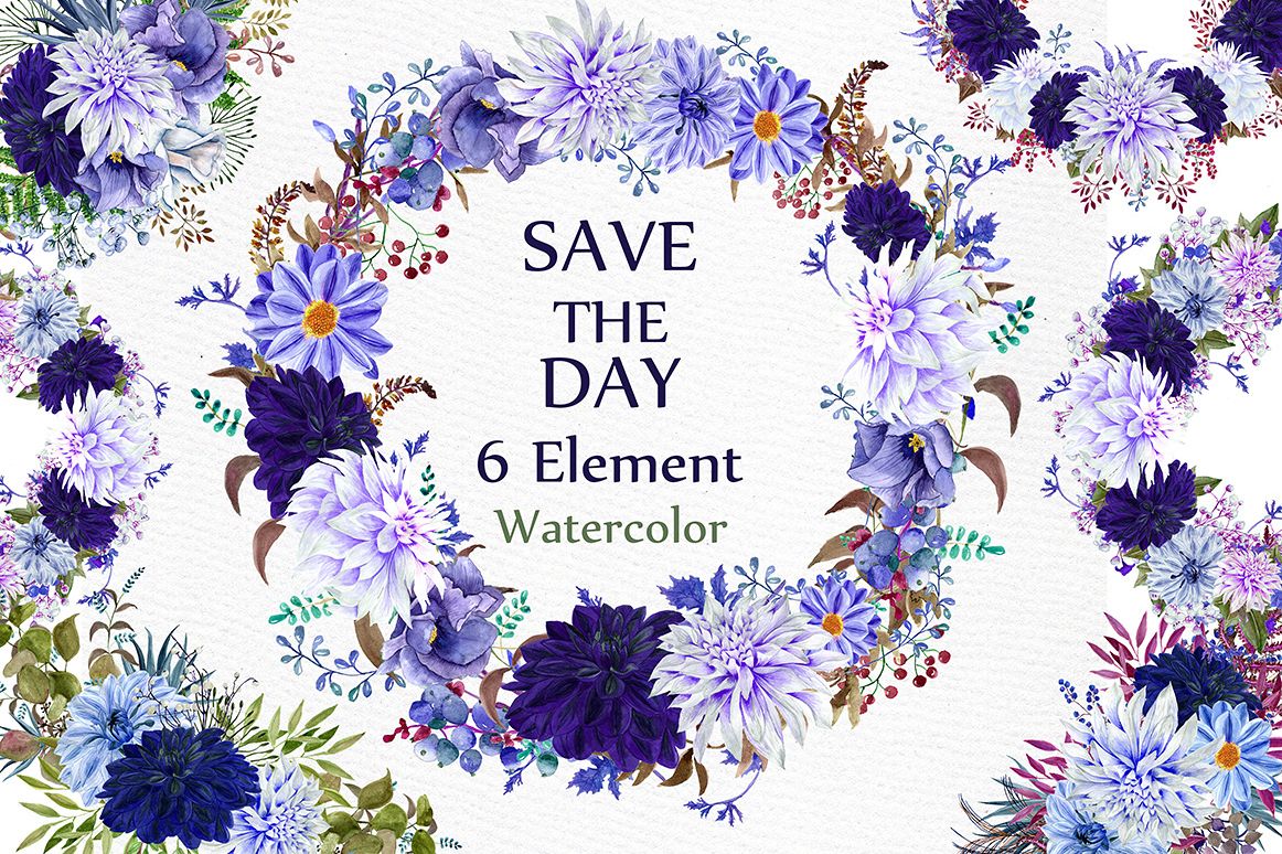 Watercolor Blue Wreaths Clipart example image 1