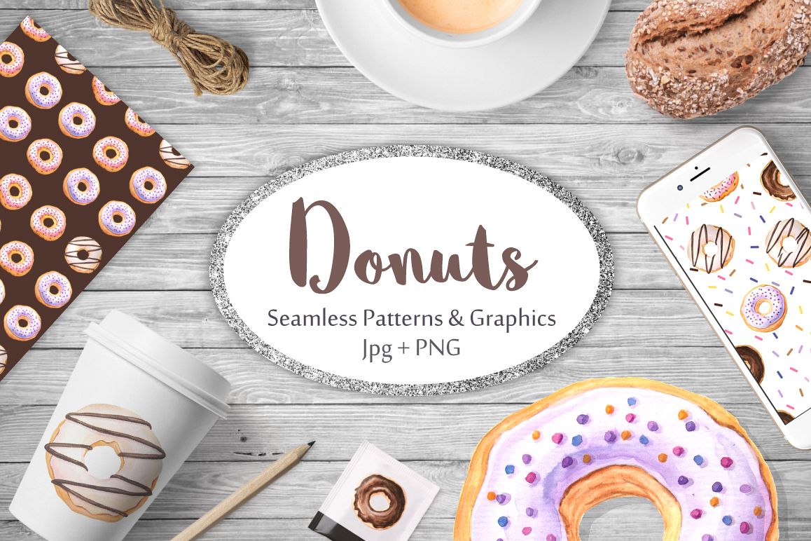 Donut Watercolor Patterns and Graphics example image 1