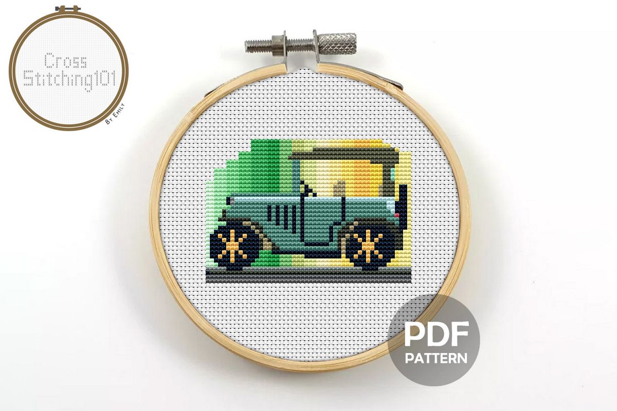 Antique Car Cross Stitch Pattern - Instant Download PDF example image 1
