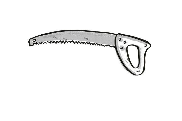pruning saw Garden Tool Cartoon Retro Drawing example image 1