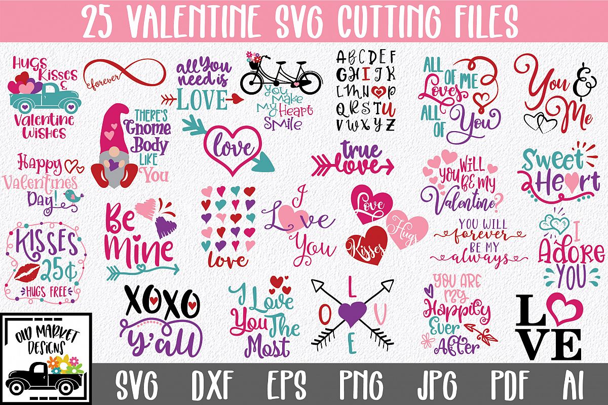 Valentine SVG Bundle with 25 SVG Cut Files DXF EPS PNG example image 1