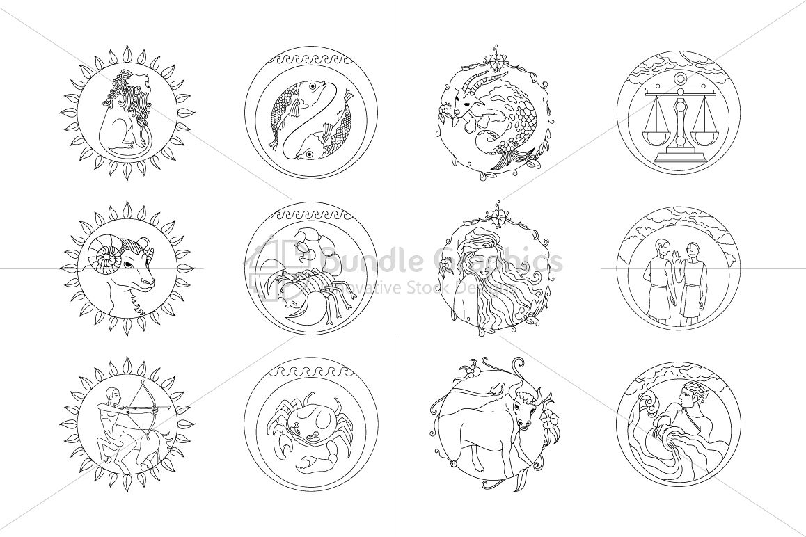 Illustrative Zodiac Signs - Iconic Set example image 1