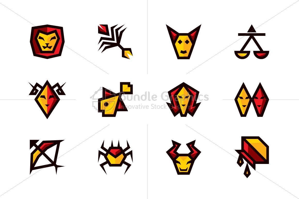 Bold Geometric Zodiac Signs - Vector Icon Set example image 1