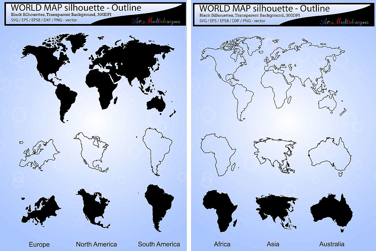 World map silhouette svg vector / world map outline /Africa map / Asia