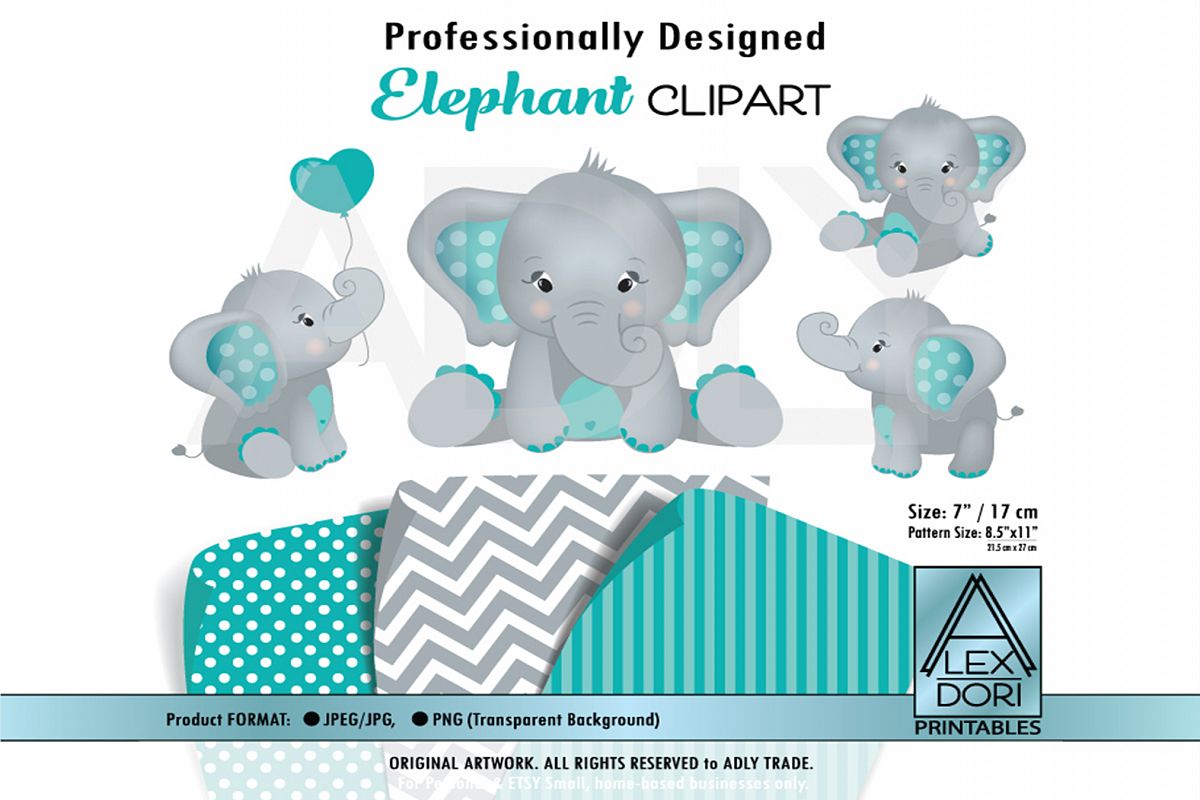 Turquoise Baby Elephant with Cute Sitting Pose Clip Art. example image 1