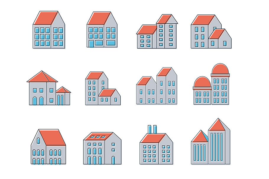 linear urban buildings icons example image 1