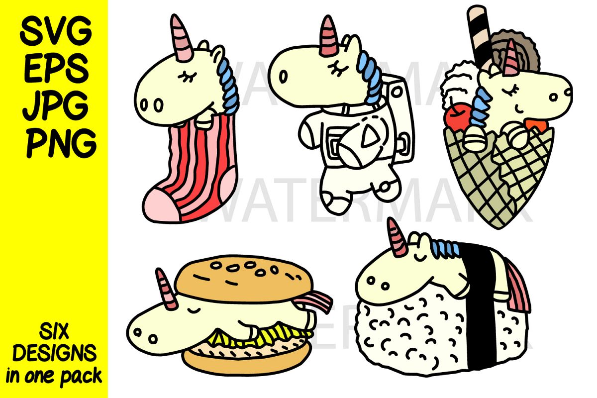 Unicorn in various design-color and outline- SVG-EPS-JPG-PNG example image 1
